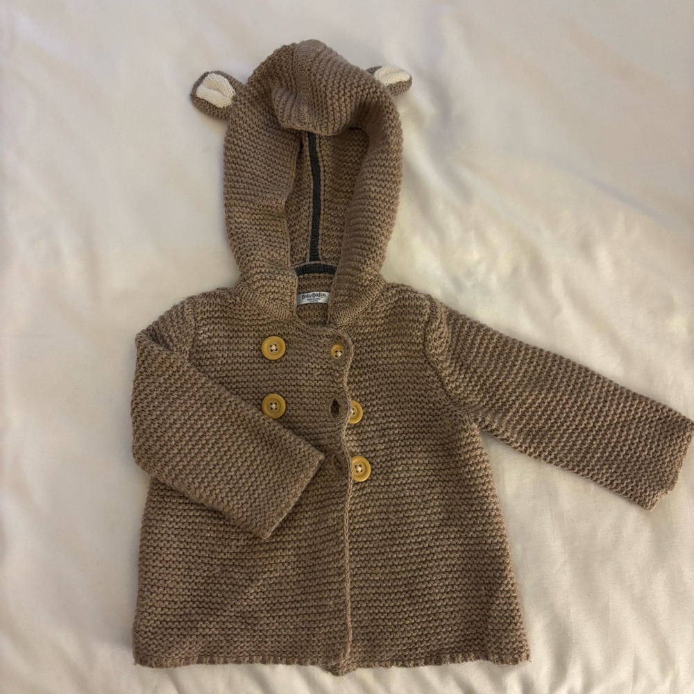 Baby Boden Tan Knit Deer Baby Hoodie with Ears